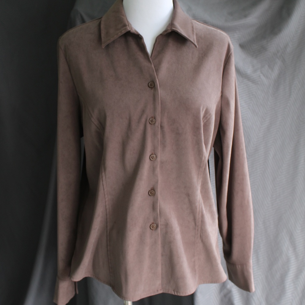 Suede Look Button Down Blouse
